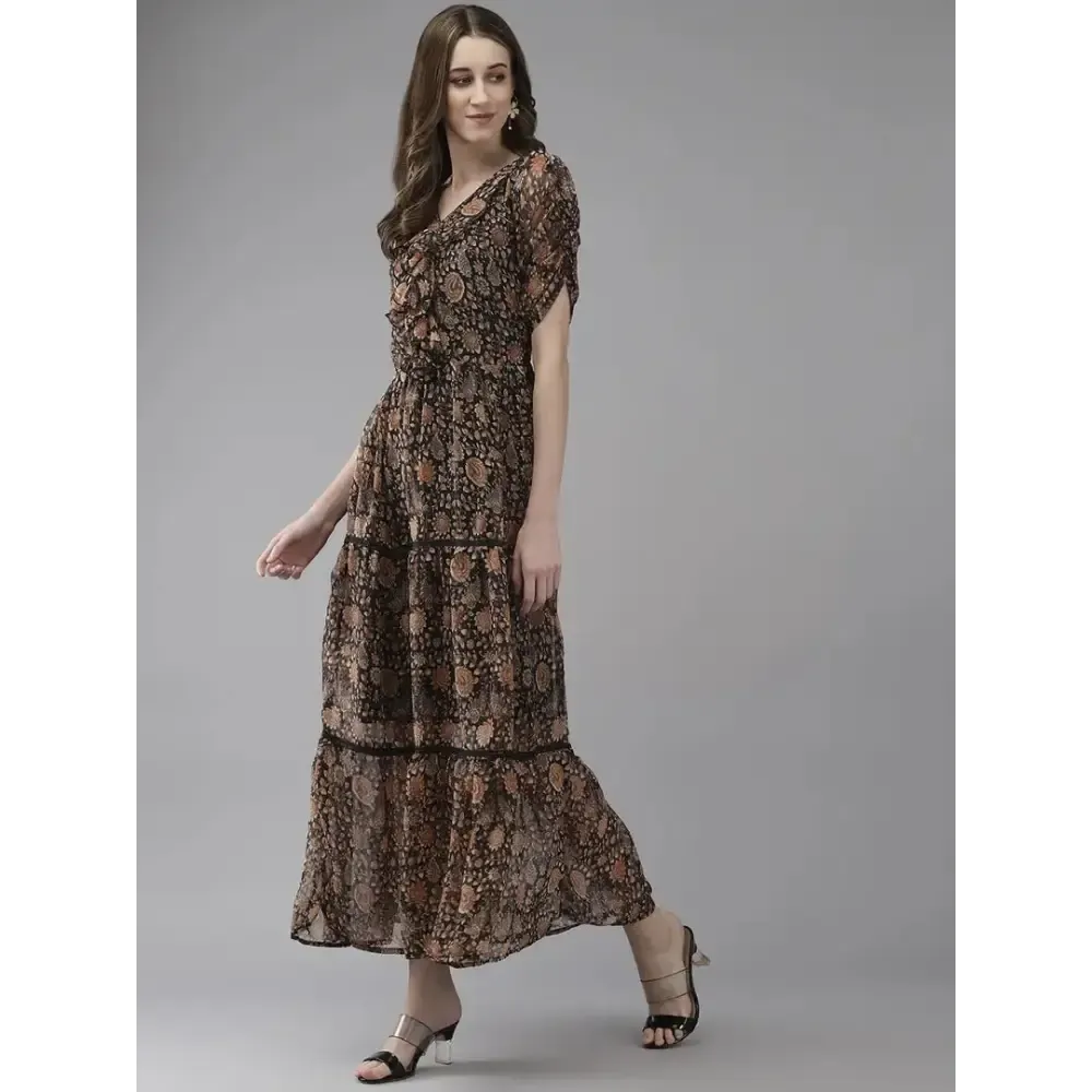 Aarika Womens Black Color Georgette Floral Dress