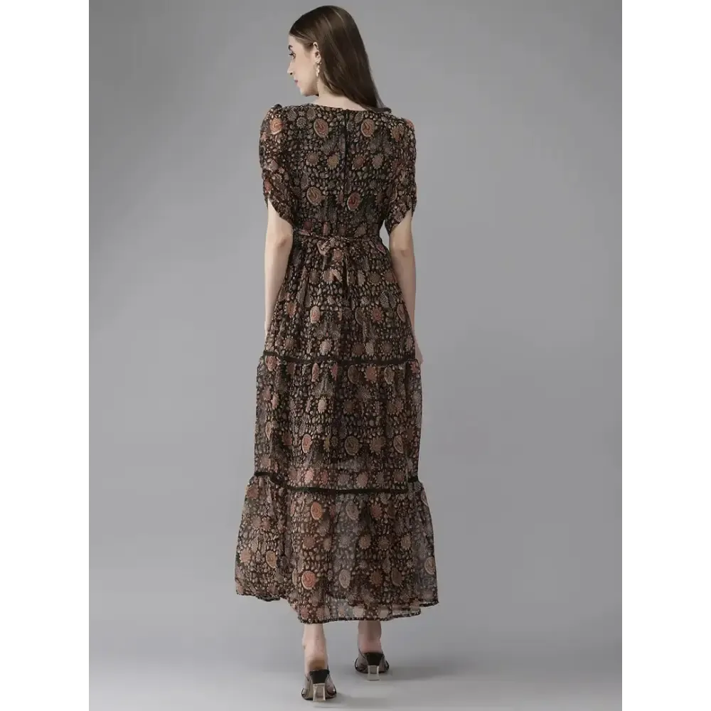 Aarika Womens Black Color Georgette Floral Dress