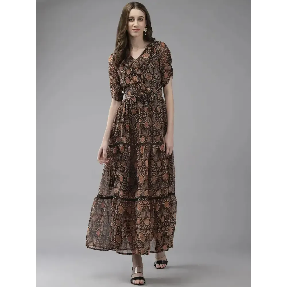 Aarika Womens Black Color Georgette Floral Dress