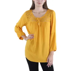Adrienne Vittadini Womens Lace Trim Pullover Peasant Top