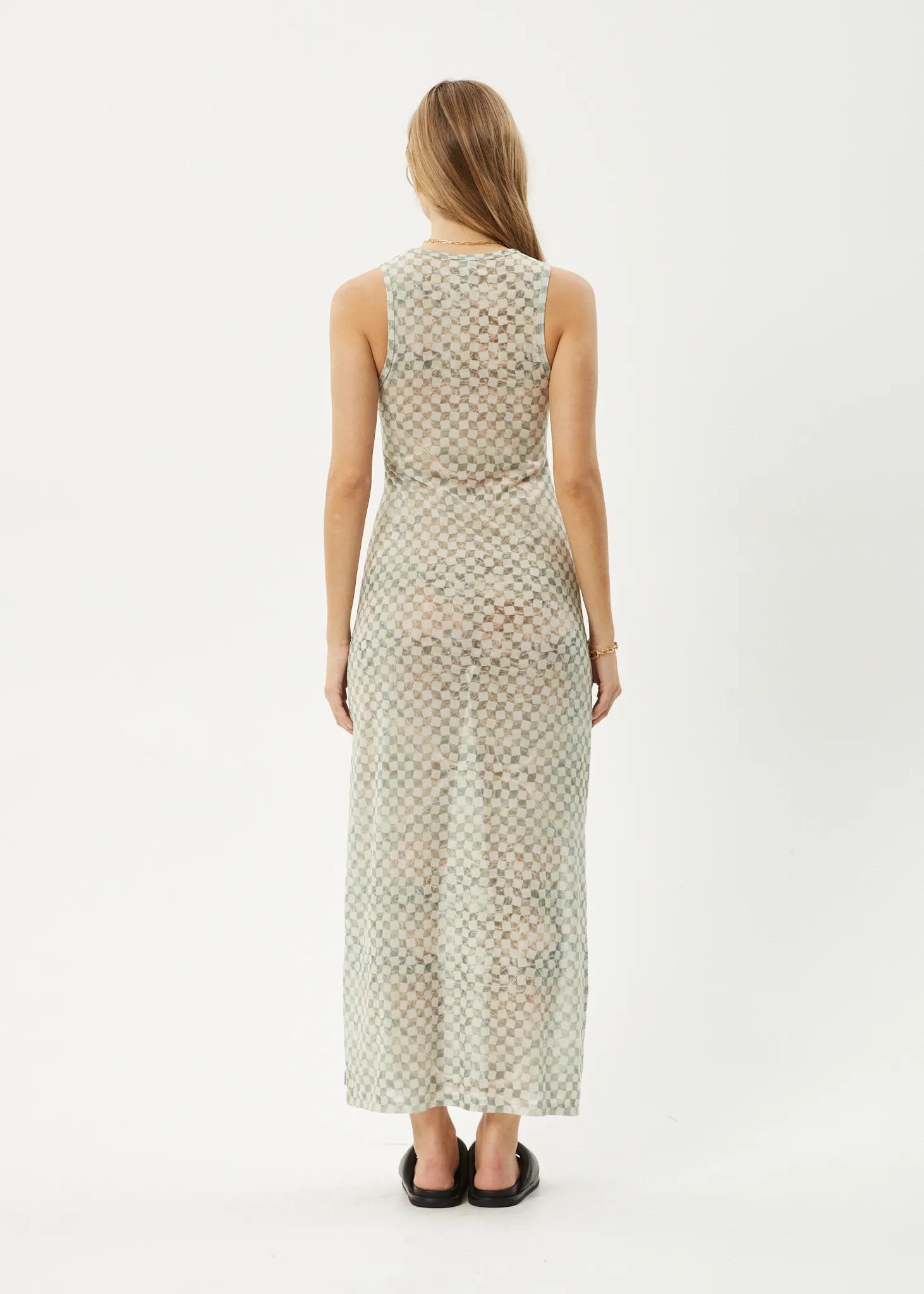 AFENDS Womens Glasshouse - Sheer Maxi Dress - Sand Checker