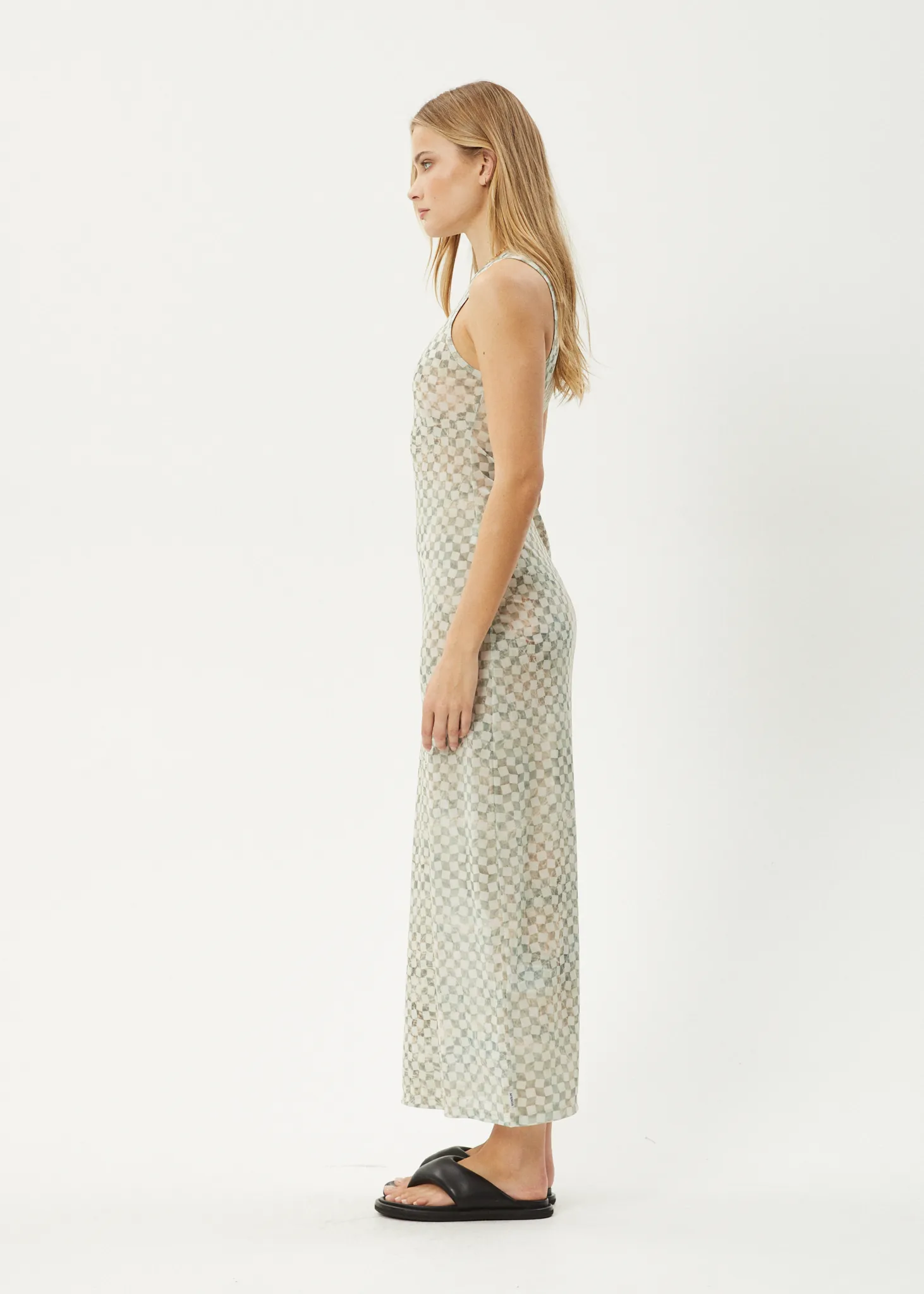 AFENDS Womens Glasshouse - Sheer Maxi Dress - Sand Checker