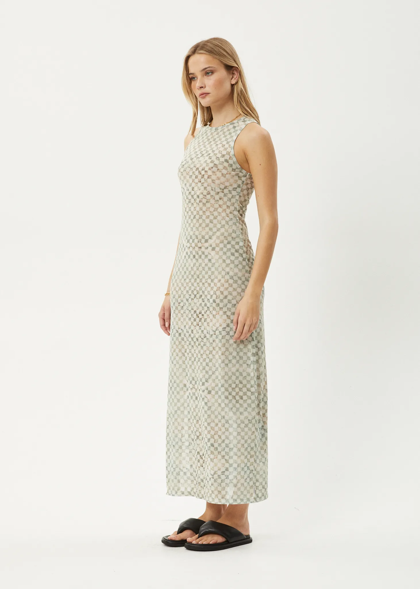 AFENDS Womens Glasshouse - Sheer Maxi Dress - Sand Checker