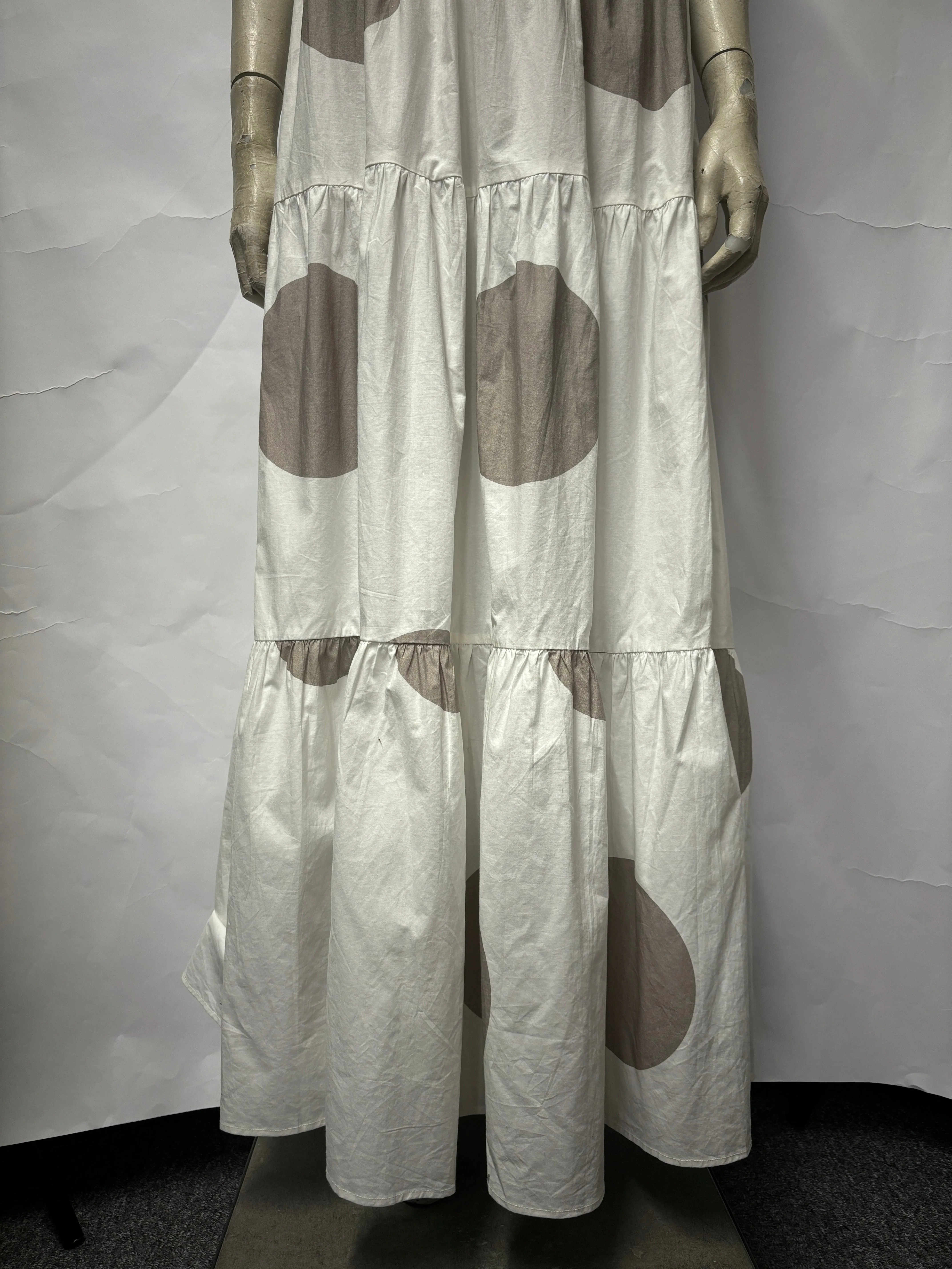 Alexandra Miro White and Grey Cotton Halter Neck Maxi Dress Small