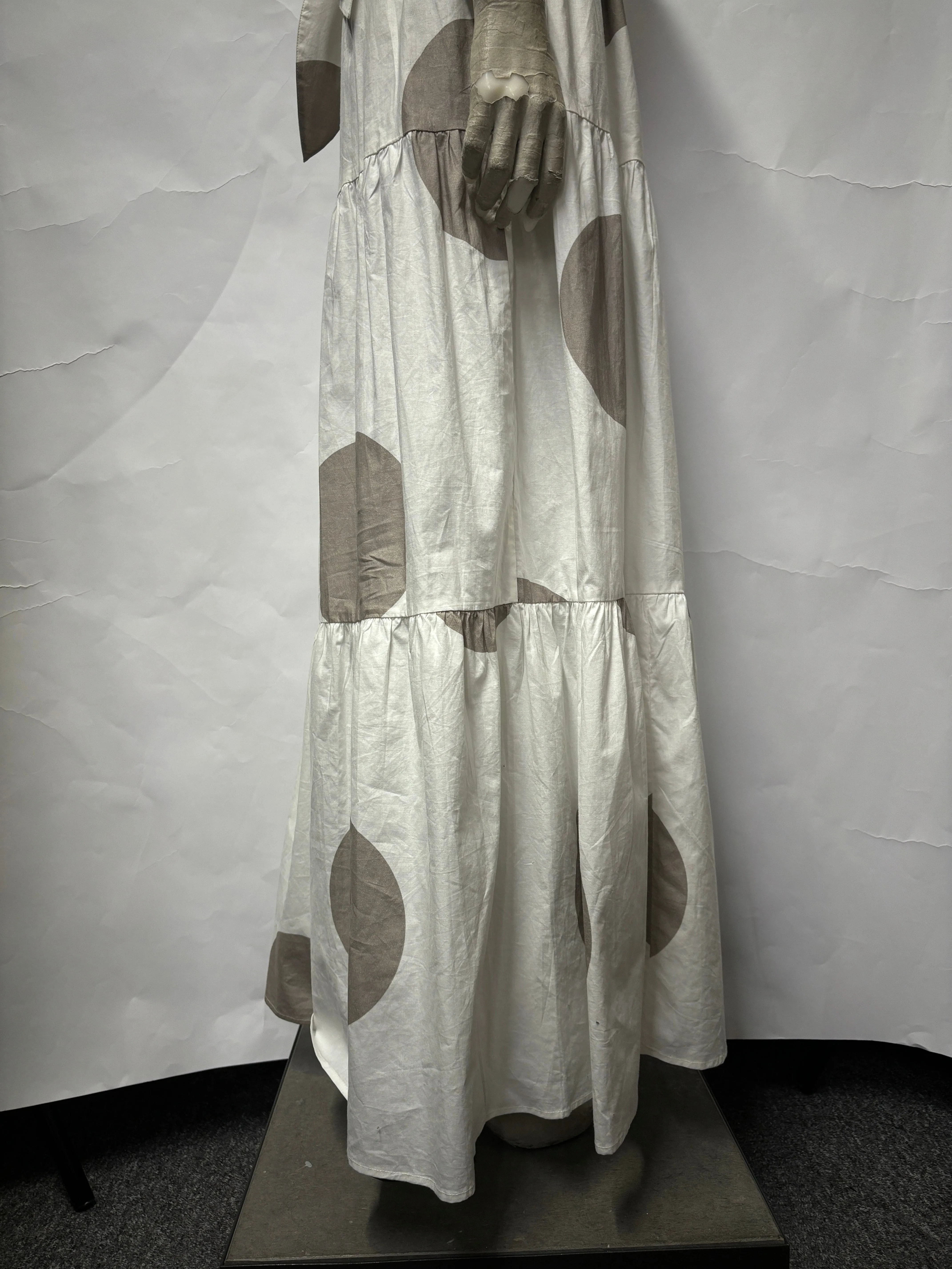 Alexandra Miro White and Grey Cotton Halter Neck Maxi Dress Small
