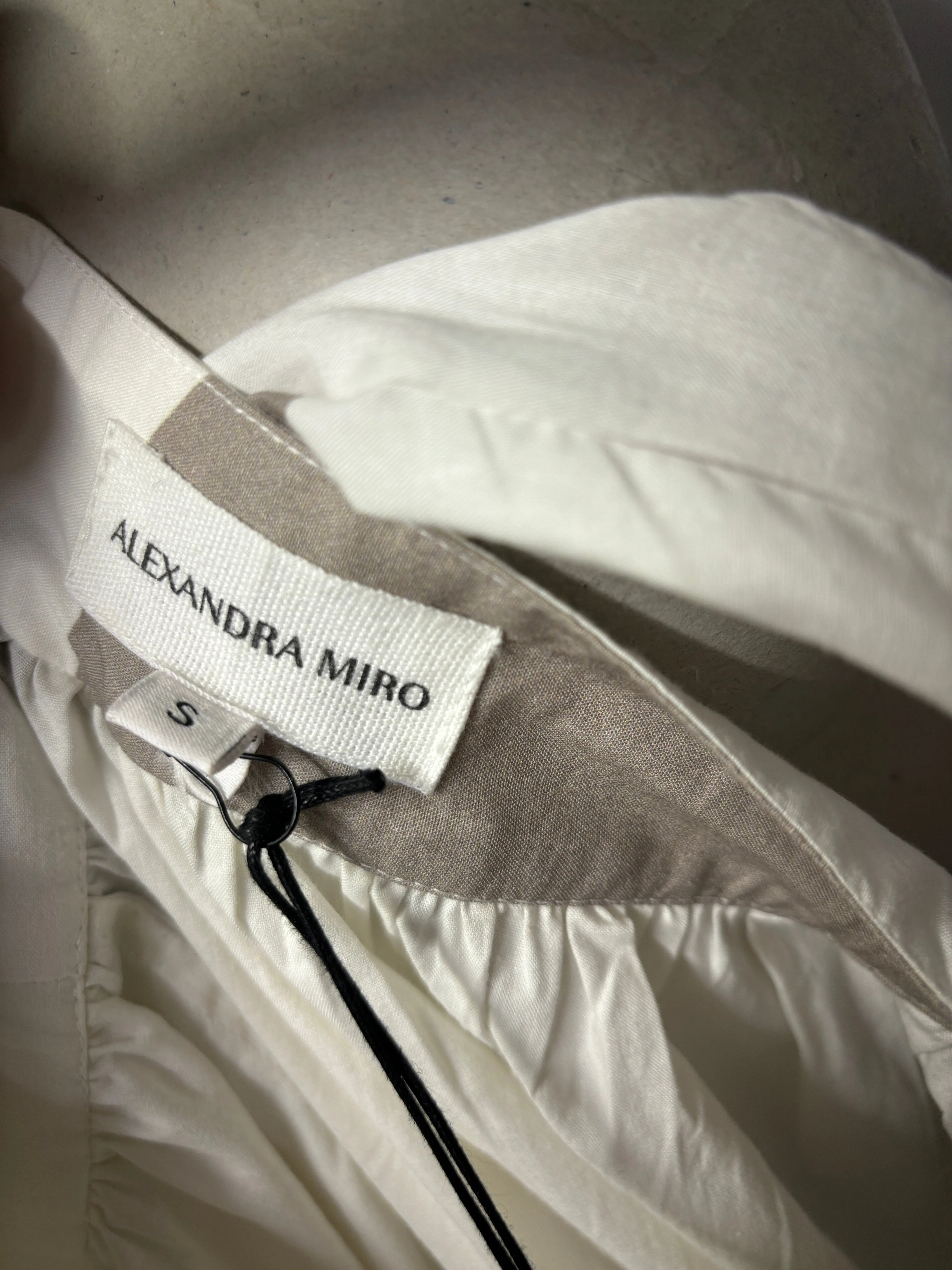 Alexandra Miro White and Grey Cotton Halter Neck Maxi Dress Small