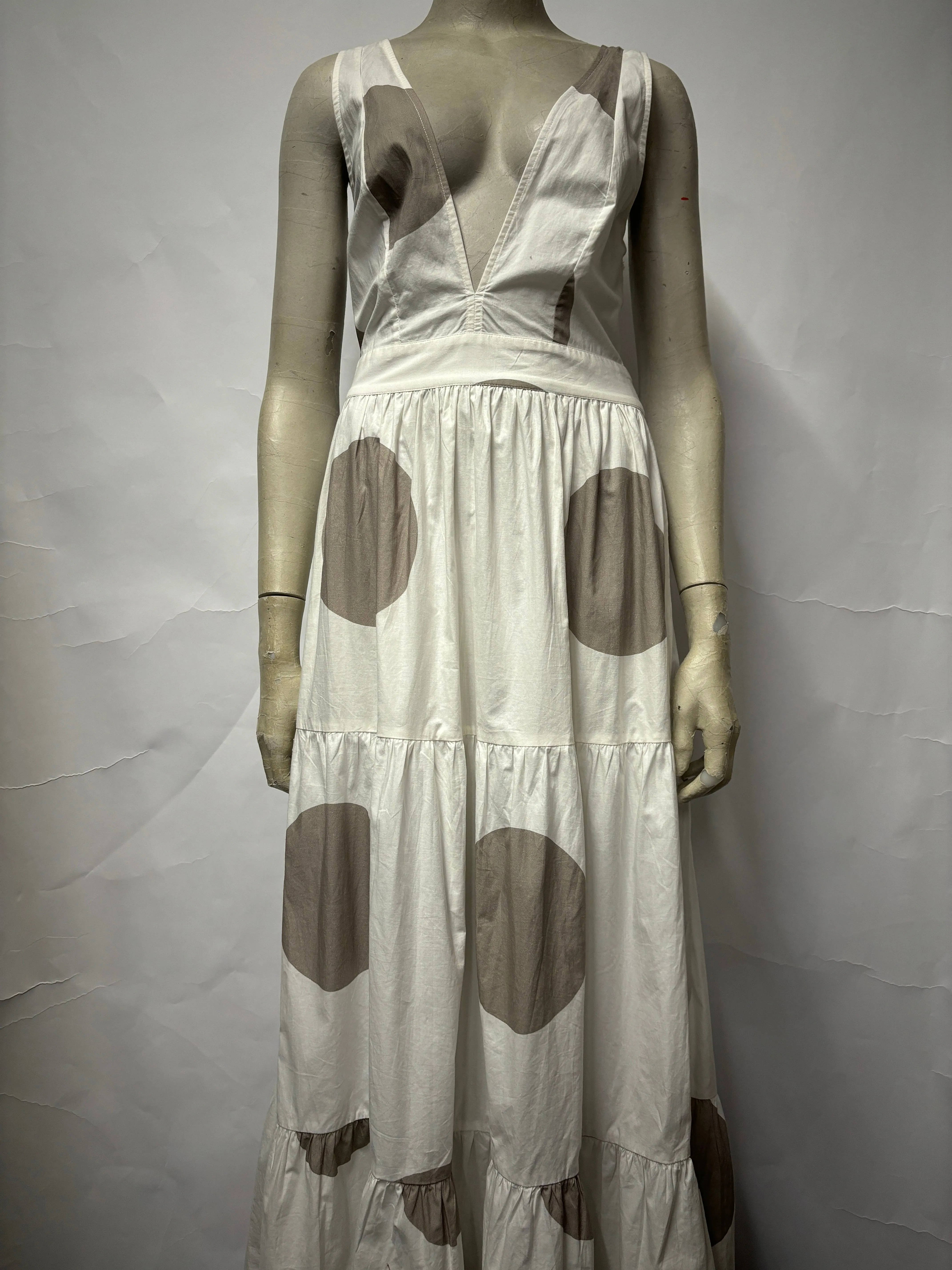 Alexandra Miro White and Grey Cotton Halter Neck Maxi Dress Small
