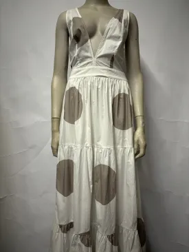Alexandra Miro White and Grey Cotton Halter Neck Maxi Dress Small