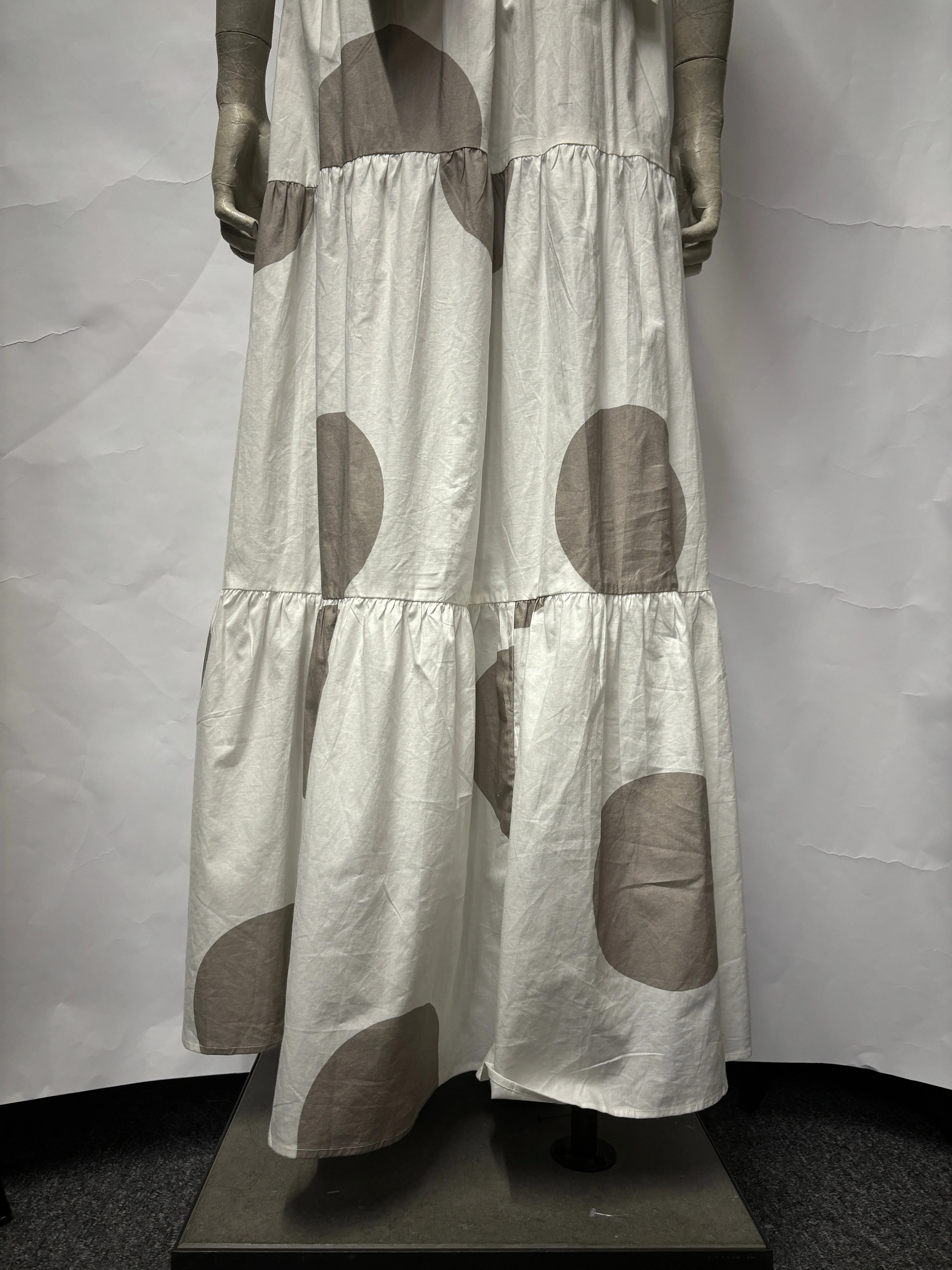 Alexandra Miro White and Grey Cotton Halter Neck Maxi Dress Small