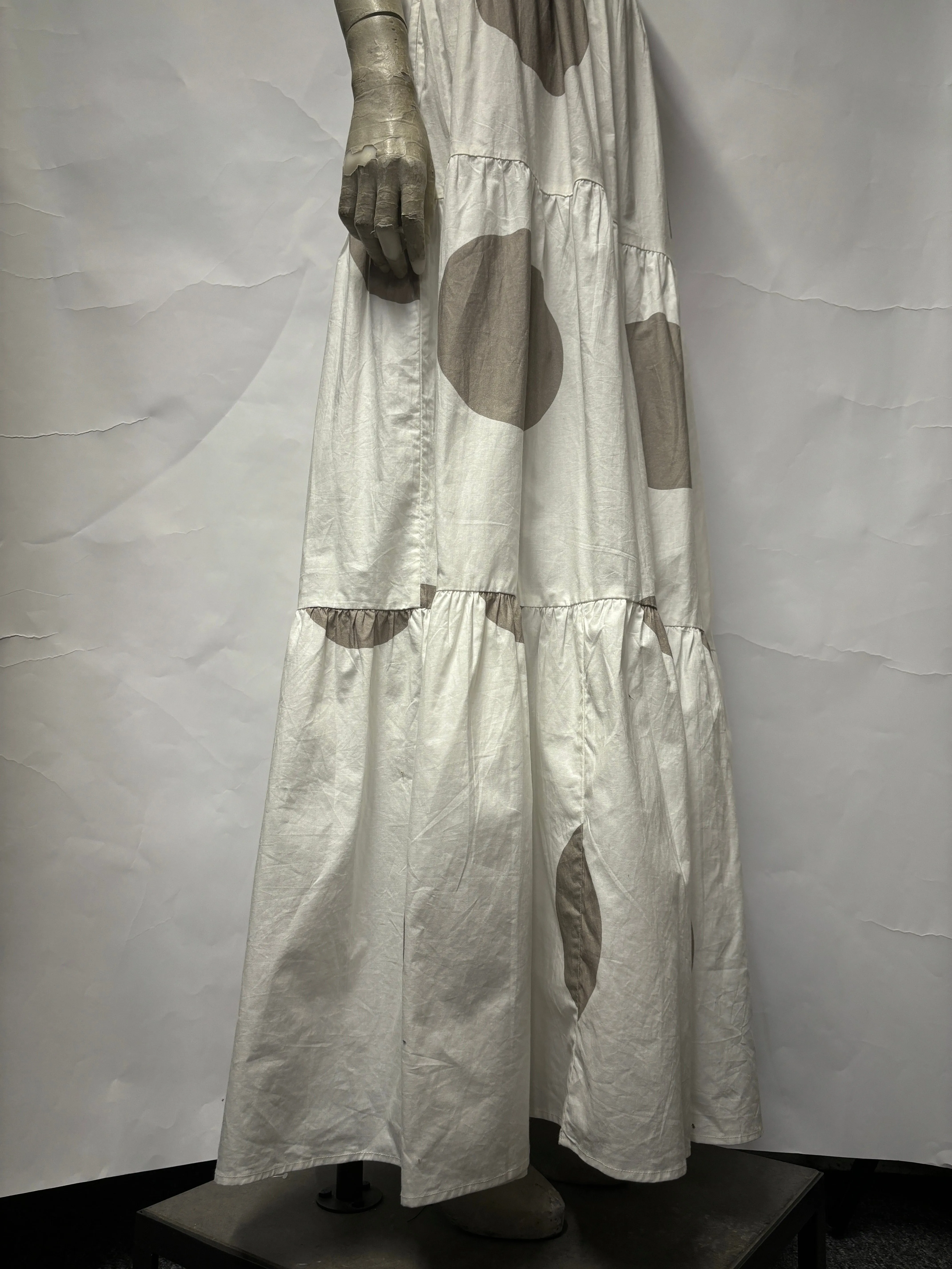 Alexandra Miro White and Grey Cotton Halter Neck Maxi Dress Small