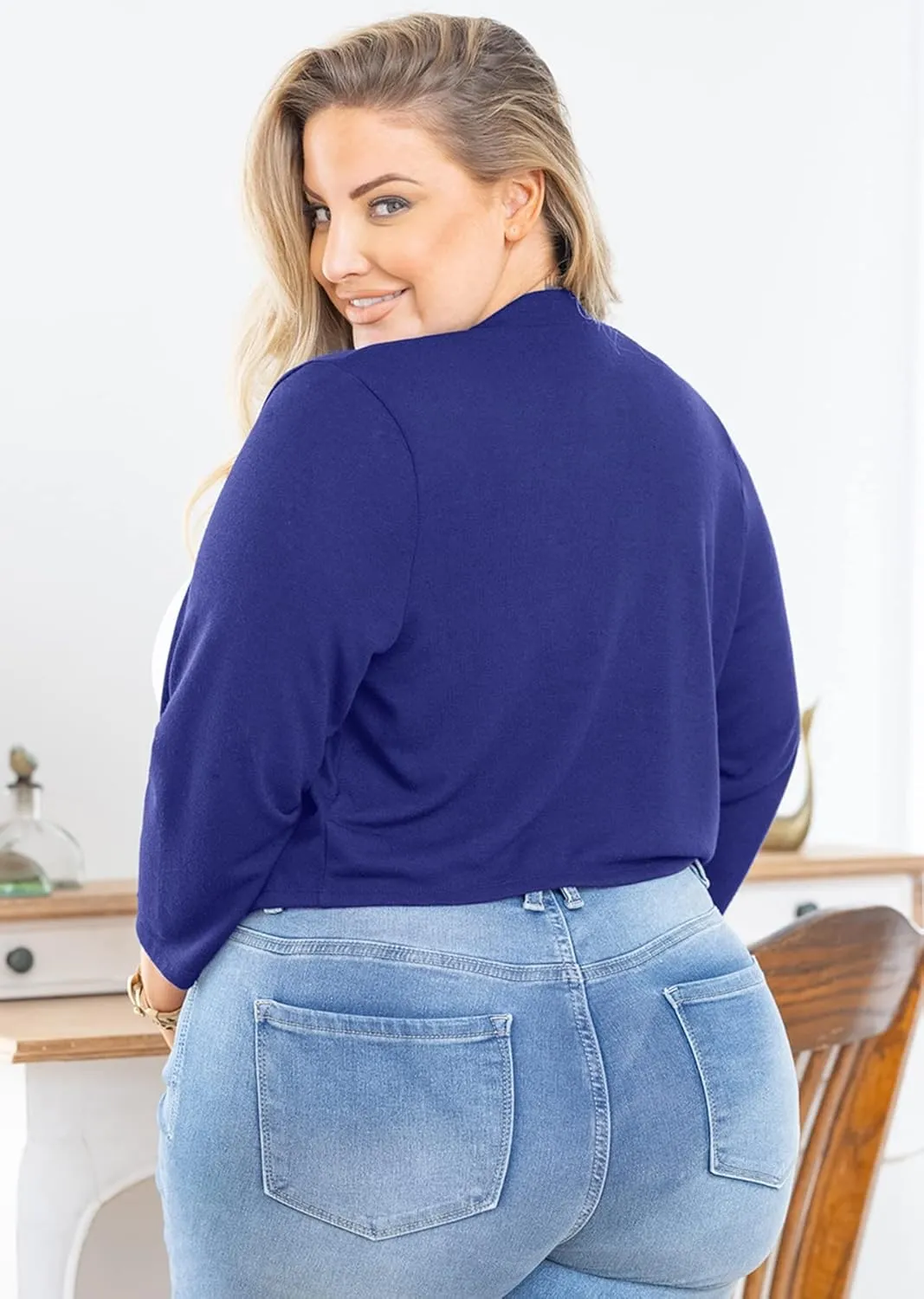 AusLook Women's Plus Size Shrug 3/4 Sleeve Lightweight Open Front Knit Cropped Bolero Cardigan Sweater 1X-5X