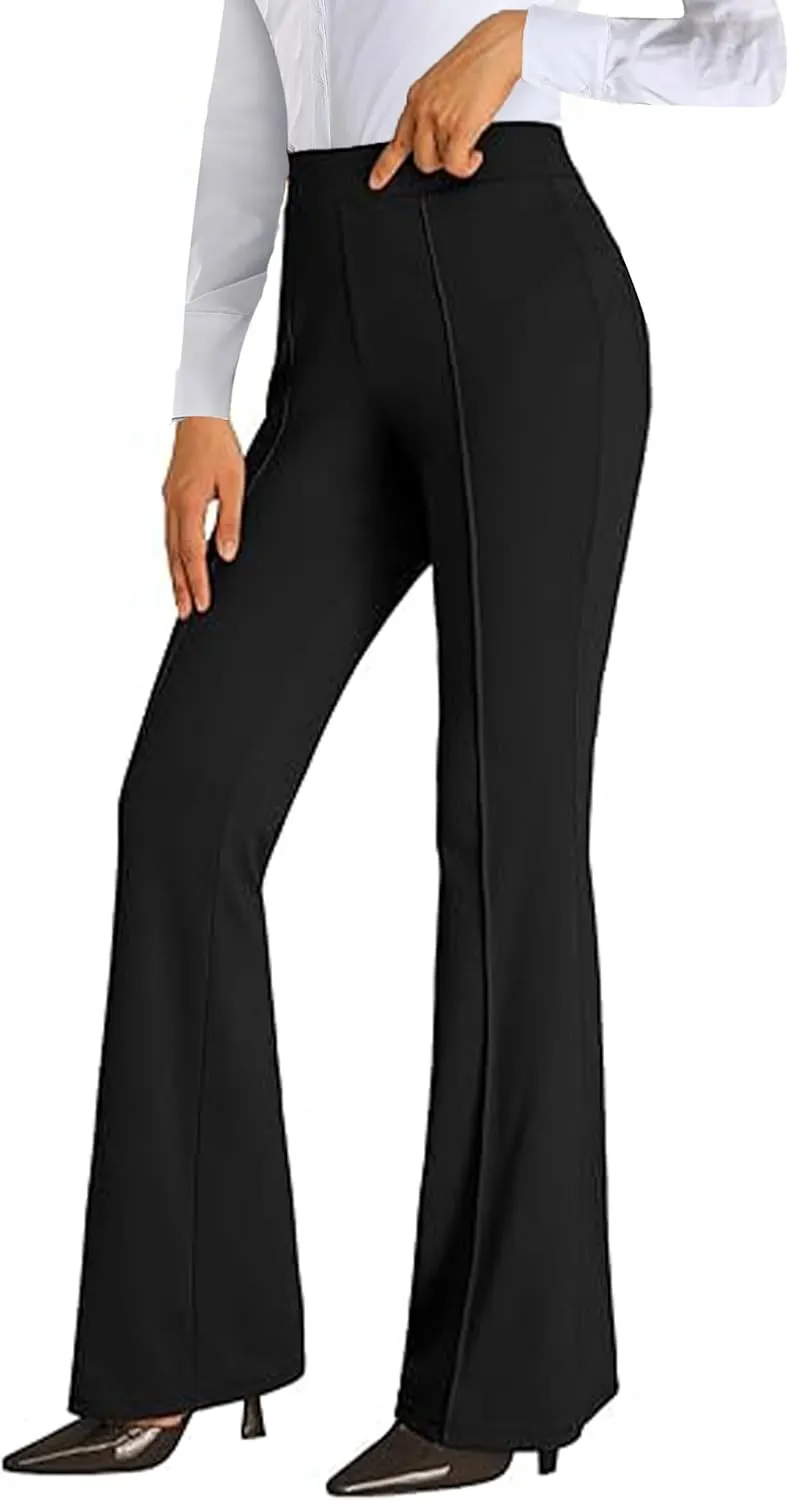 BANETTETA Women's Pull-on Stretchy Dress Pants with Tummy Control/High Waist Slacks with Pockets for Business Casual