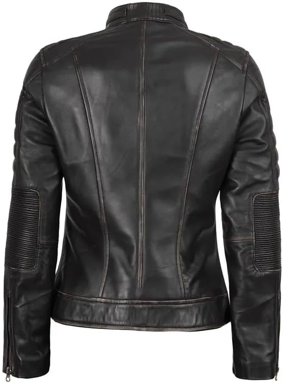 Blingsoul Cafe Racer Leather Jacket Womens - Real Lambskin Leather Jackets for Women
