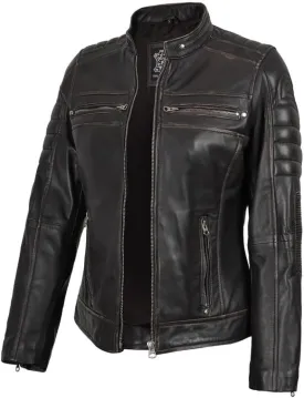 Blingsoul Cafe Racer Leather Jacket Womens - Real Lambskin Leather Jackets for Women