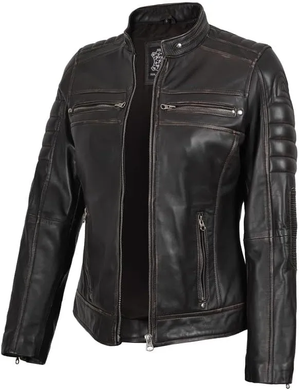 Blingsoul Cafe Racer Leather Jacket Womens - Real Lambskin Leather Jackets for Women
