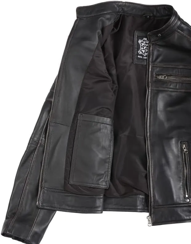 Blingsoul Cafe Racer Leather Jacket Womens - Real Lambskin Leather Jackets for Women