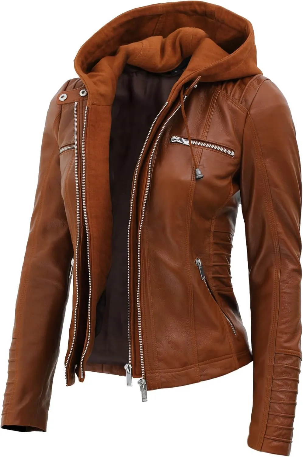 Blingsoul Leather Jacket Women - Real Lambskin Womens Leather Jackets with Removable Hood