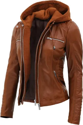 Blingsoul Leather Jacket Women - Real Lambskin Womens Leather Jackets with Removable Hood