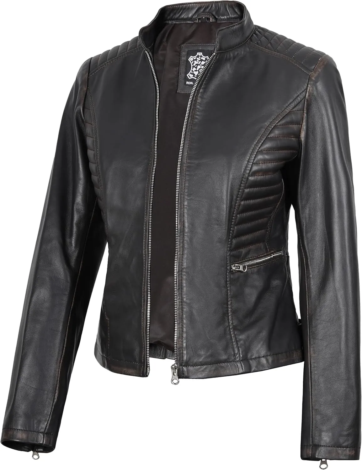 Blingsoul Real Leather Jacket Women - Cafe Racer Style Womens Leather Jackets