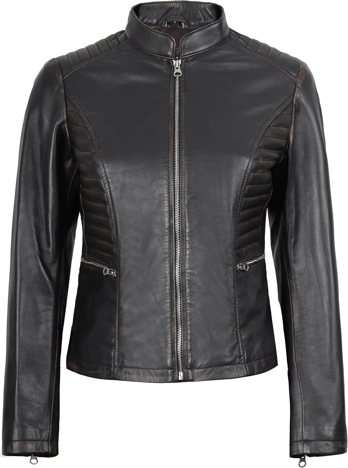 Blingsoul Real Leather Jacket Women - Cafe Racer Style Womens Leather Jackets