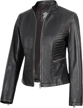 Blingsoul Real Leather Jacket Women - Cafe Racer Style Womens Leather Jackets