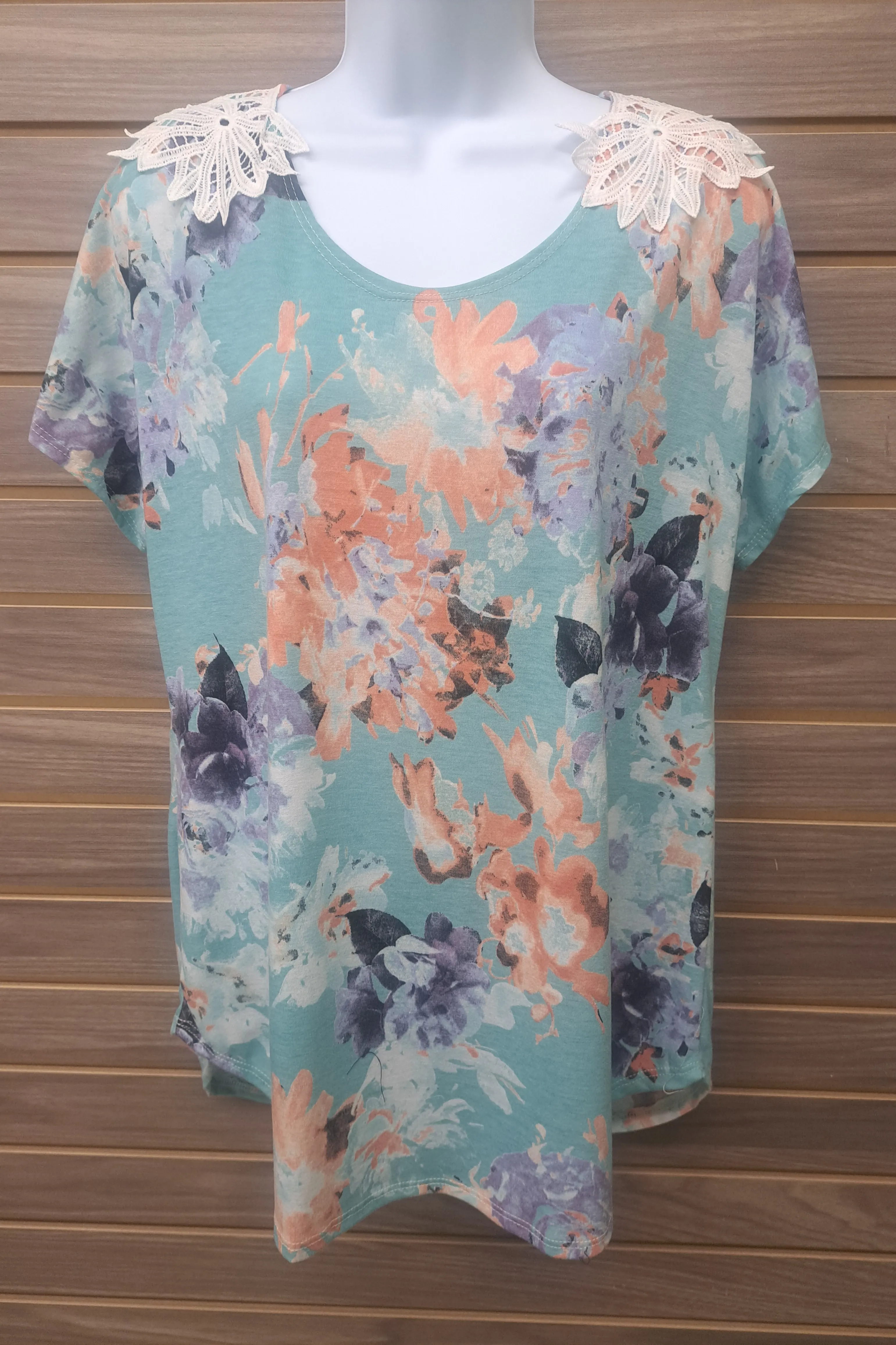 Blue floral lace ss tunic