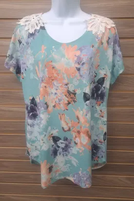 Blue floral lace ss tunic