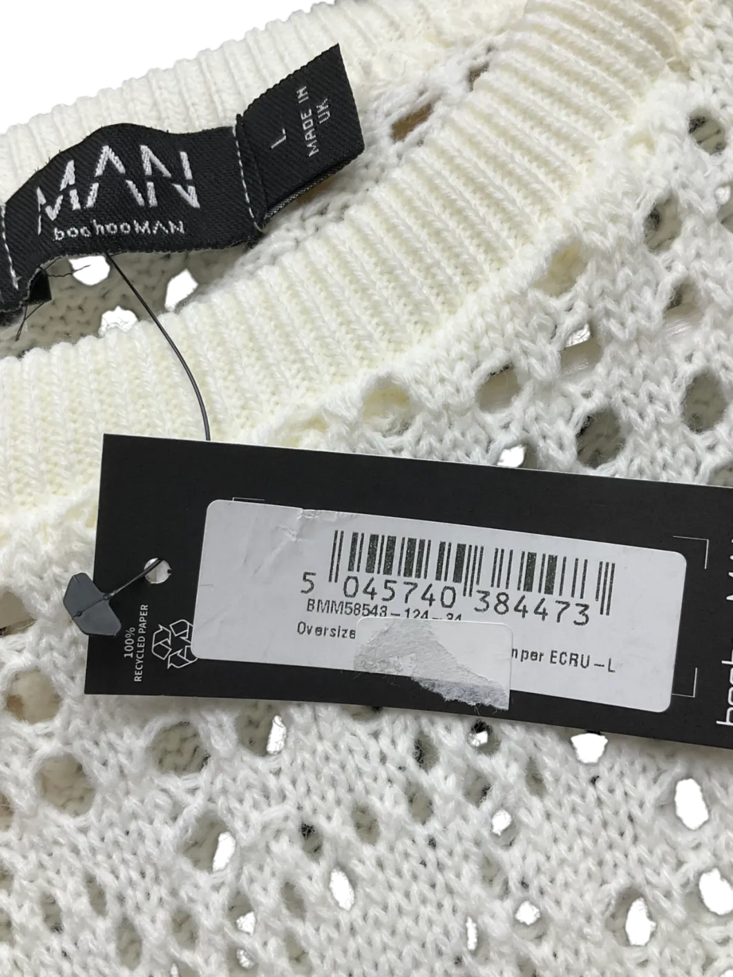 boohooMan Cream Knitted Jumper UK L