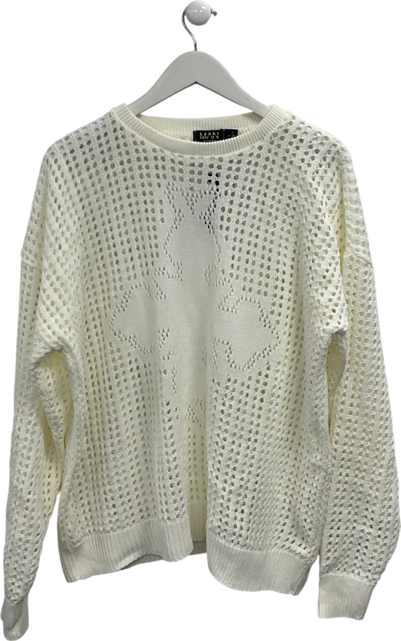 boohooMan Cream Knitted Jumper UK L