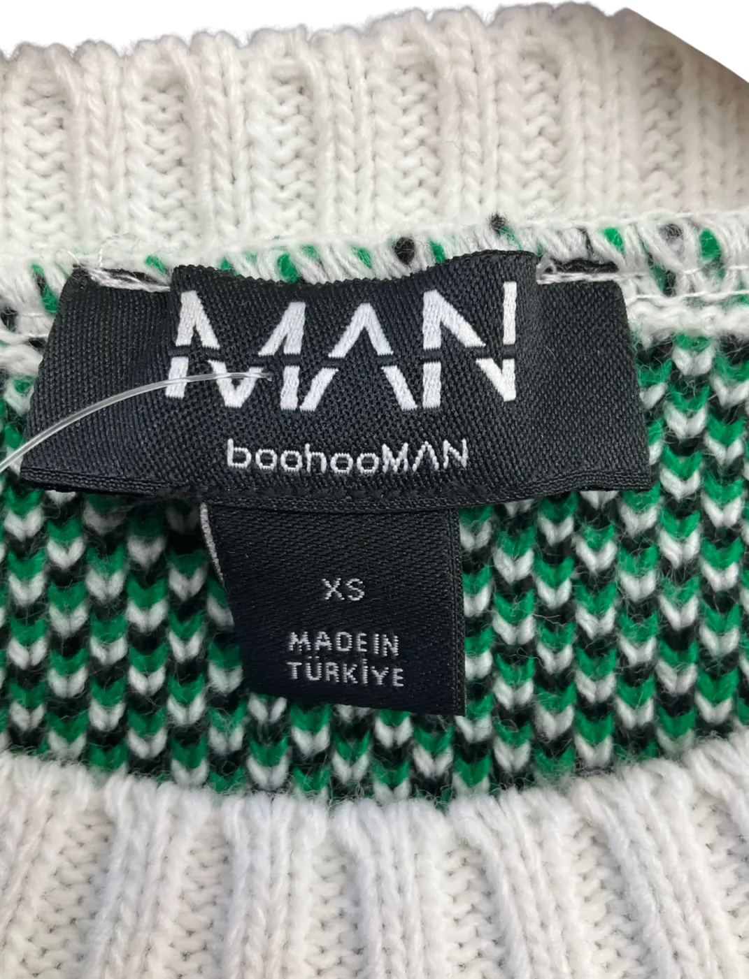 boohooMan Green Moto Season Open Cuff Knitted Jumper UK XS