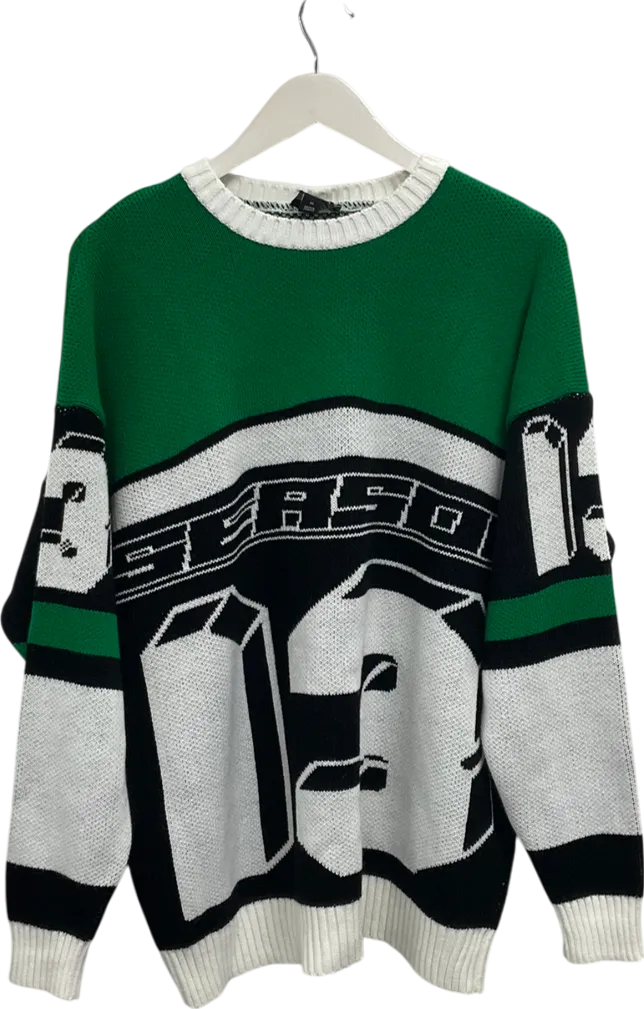 boohooMan Green Moto Season Open Cuff Knitted Jumper UK XS