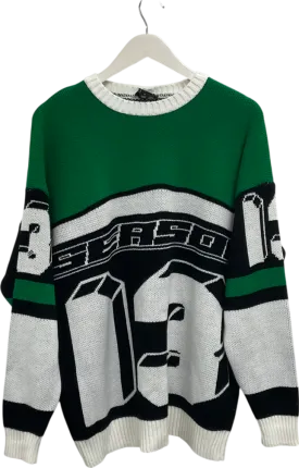boohooMan Green Moto Season Open Cuff Knitted Jumper UK XS
