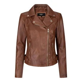 BRANDO' Ladies Women Timber Brown Classic Biker Style Leather Jacket