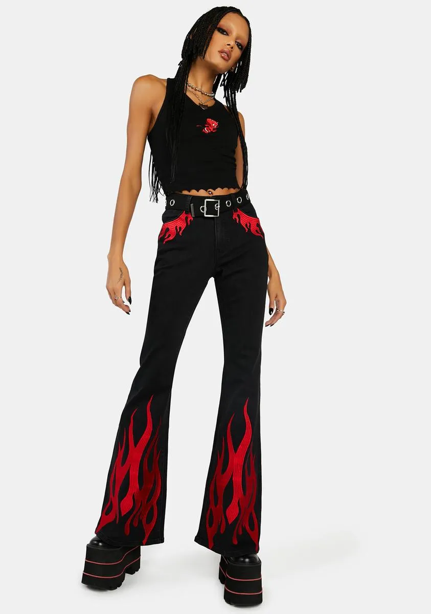 Bridge To Burn Flared Flame Jeans