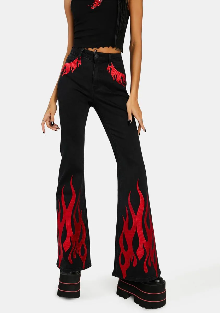 Bridge To Burn Flared Flame Jeans