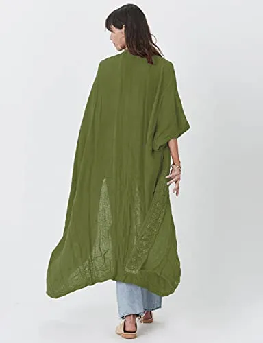 Bsubseach Embroidery Bathing Suit Cover Ups for Women Half Sleeve Beach Kimono Swimsuit Coverup Army Green