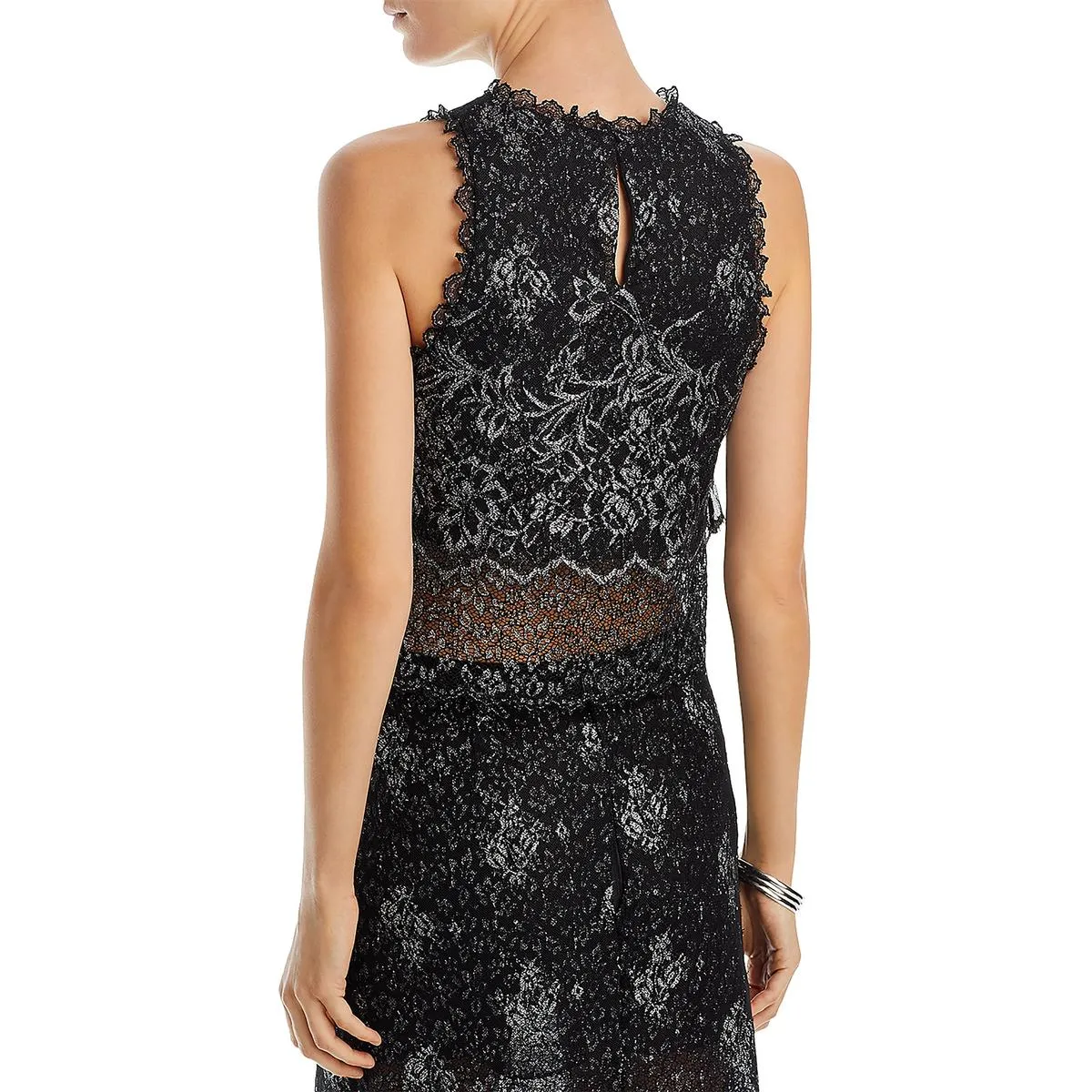 Cinq a Sept Womens Adalaide Metallic Lace Tank Top