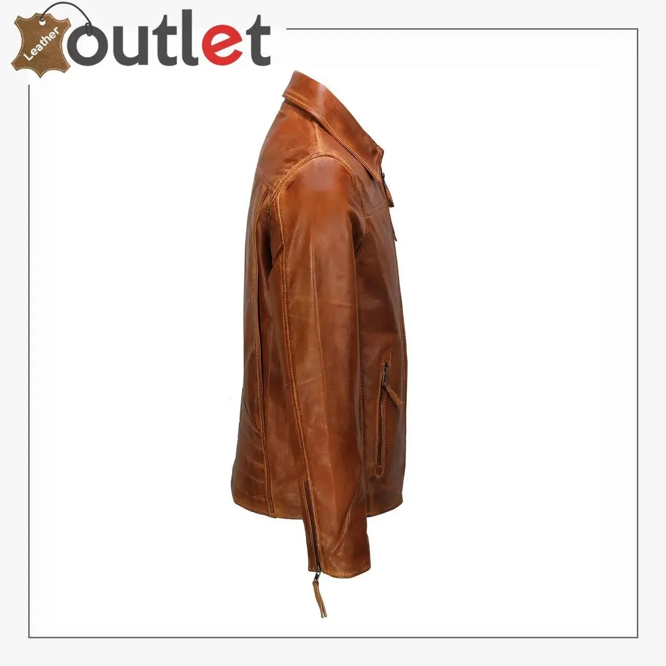 Classic Collar Retro Zip Up Biker Style Smart Slim Fit Mens Real Leather Jacket