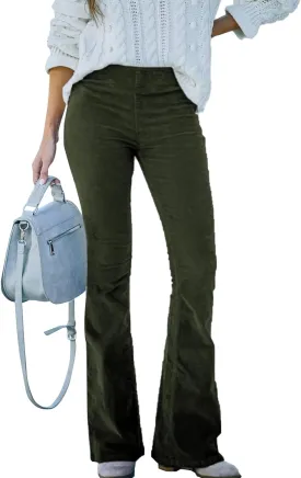 Corduroy Pants for Women Vintage Flare Pants High Waist Bell Bottom Trousers Slim Fit Pants with Pockets