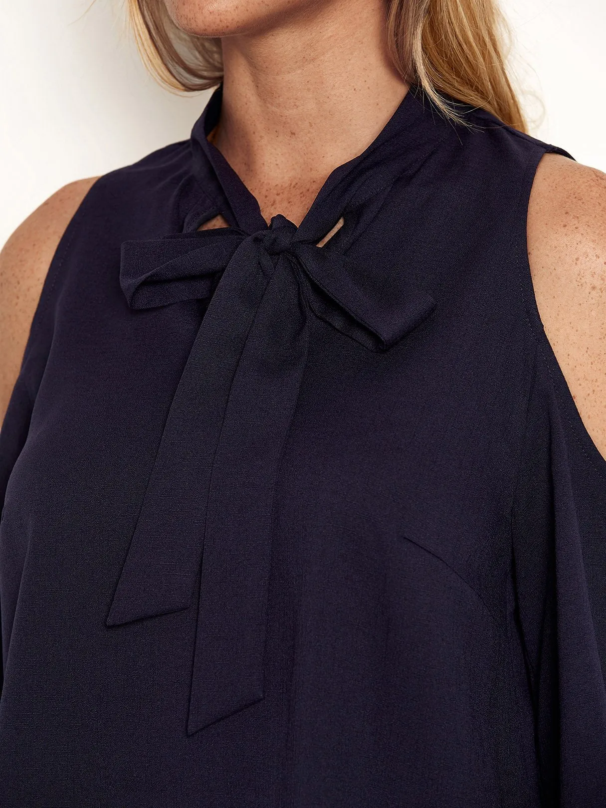 Custom Cold Shoulder Long Sleeve Navy Top