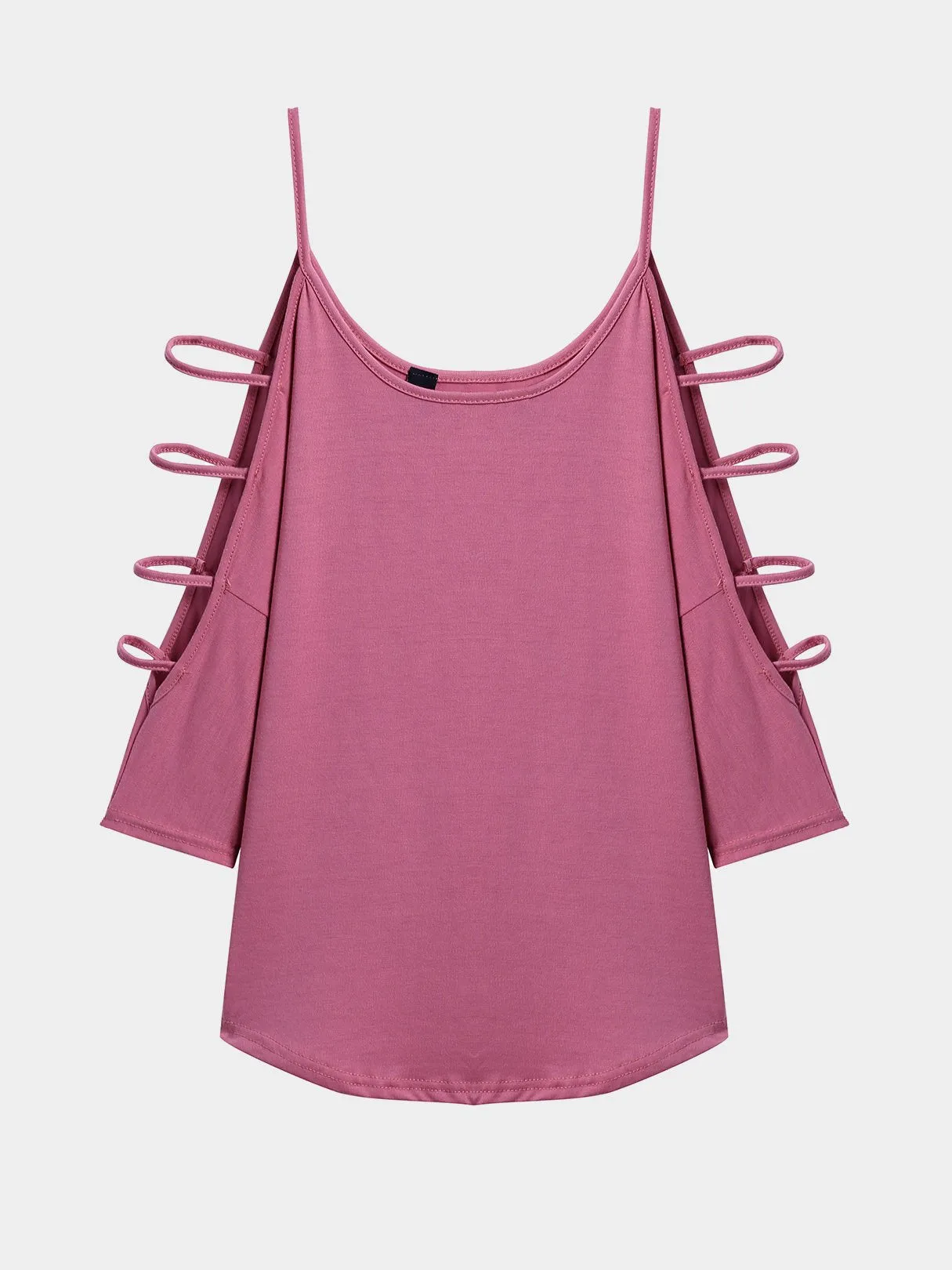 Custom Cold Shoulder Long Sleeve Pink T-Shirts