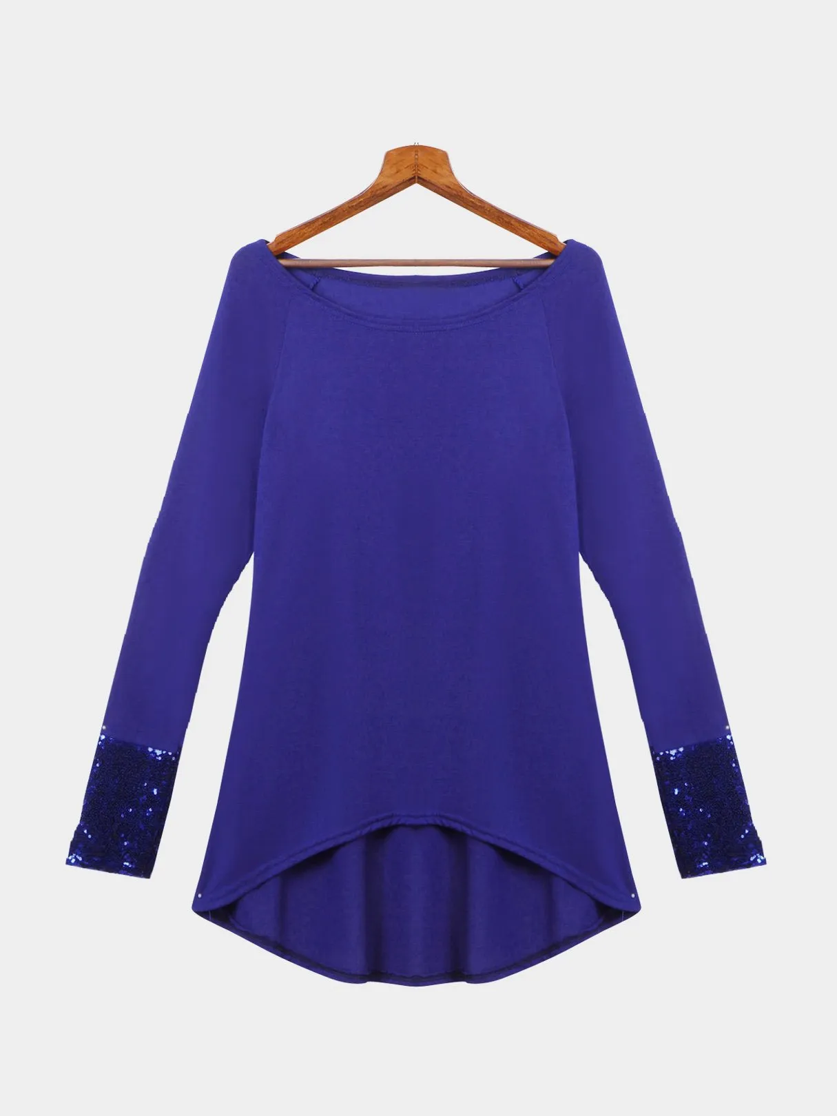 Custom Long Sleeve Cozy Round Neck Irregular Blue T-Shirts