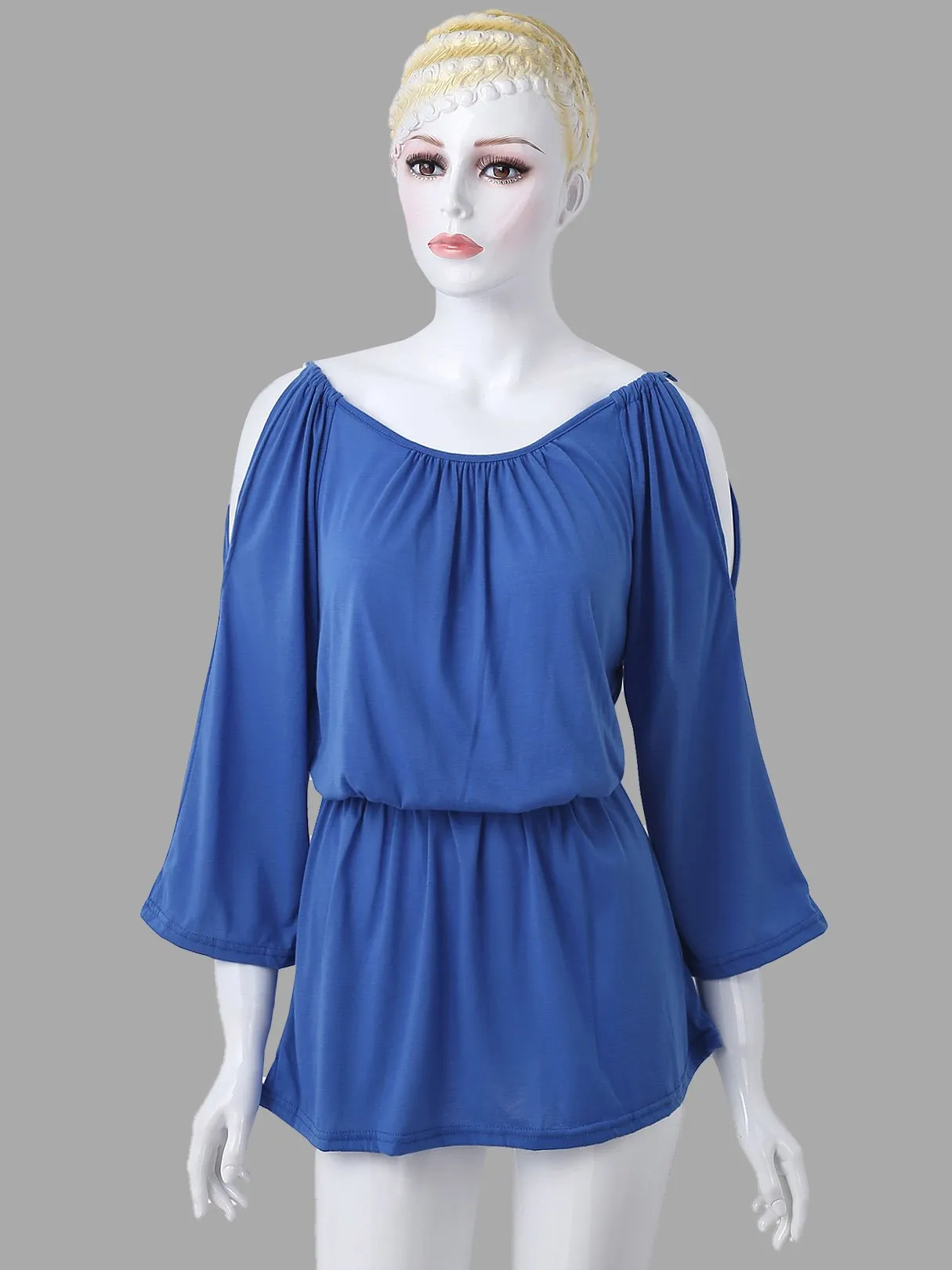 Custom Round Neck Cold Shoulder Pleats Waist Strap Long Sleeve T-Shirts