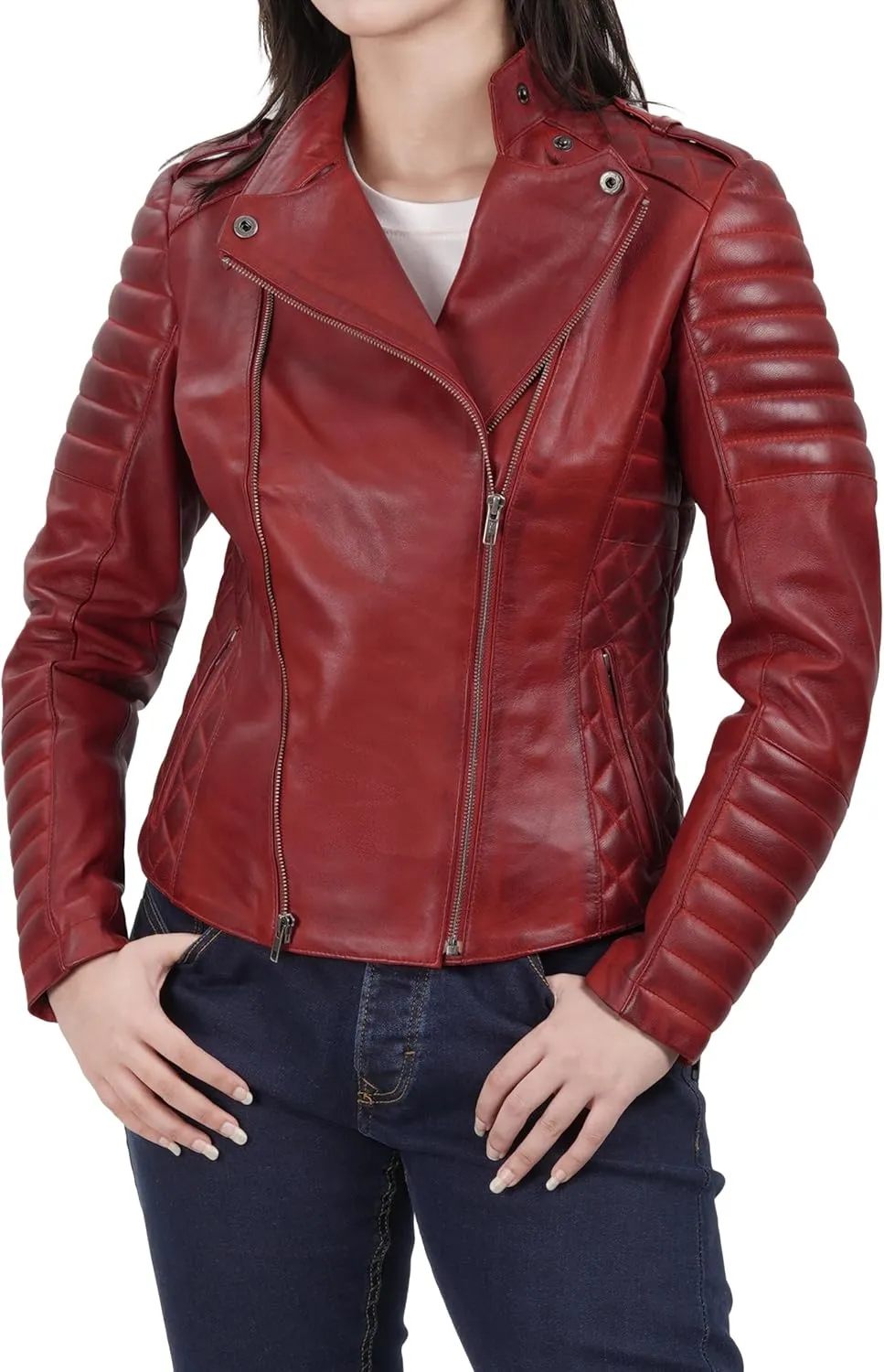 Decrum Women Leather Jacket - Casual Stylish Real Lambskin Leather Jackets for Women