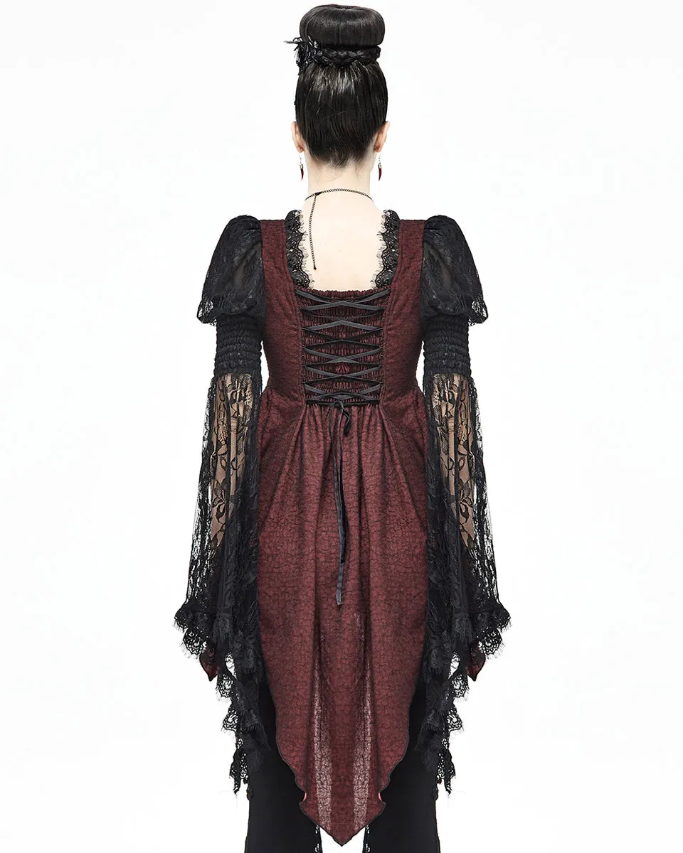 Devil Fashion Crimsonique Womens Gothic Chiffon Blouse Top - Red & Black