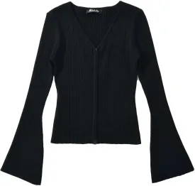efvandoloe Spring Autumn Two Way Zipper Cardigans Women Knitted Slim Flare Sleeve Solid Color Sweaters