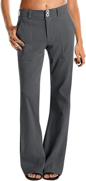 Elastic Waist Chino Pants for Women Straight Leg Pull On Dress Pants Stretchy Work Pants Business Casual Slacks Pockets
