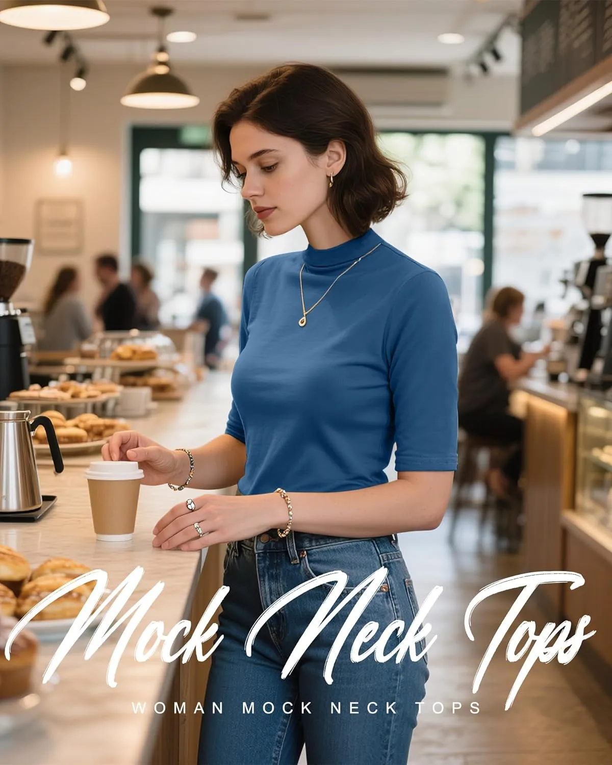 Ficerd 2 Pack Women's Mock Turtleneck T Shirts, Half Sleeve Business Casual Tunic Tops Slim Fit Summer Basic Dressy Tee Shirt