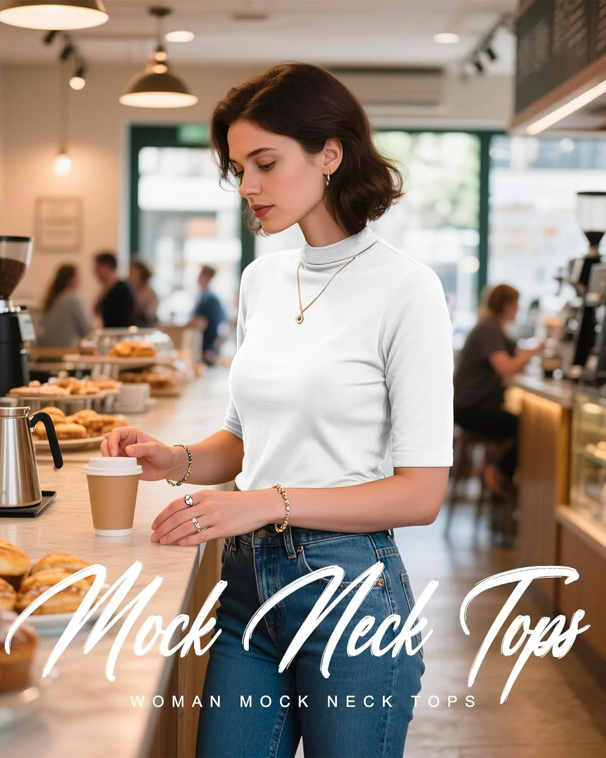 Ficerd 2 Pack Women's Mock Turtleneck T Shirts, Half Sleeve Business Casual Tunic Tops Slim Fit Summer Basic Dressy Tee Shirt
