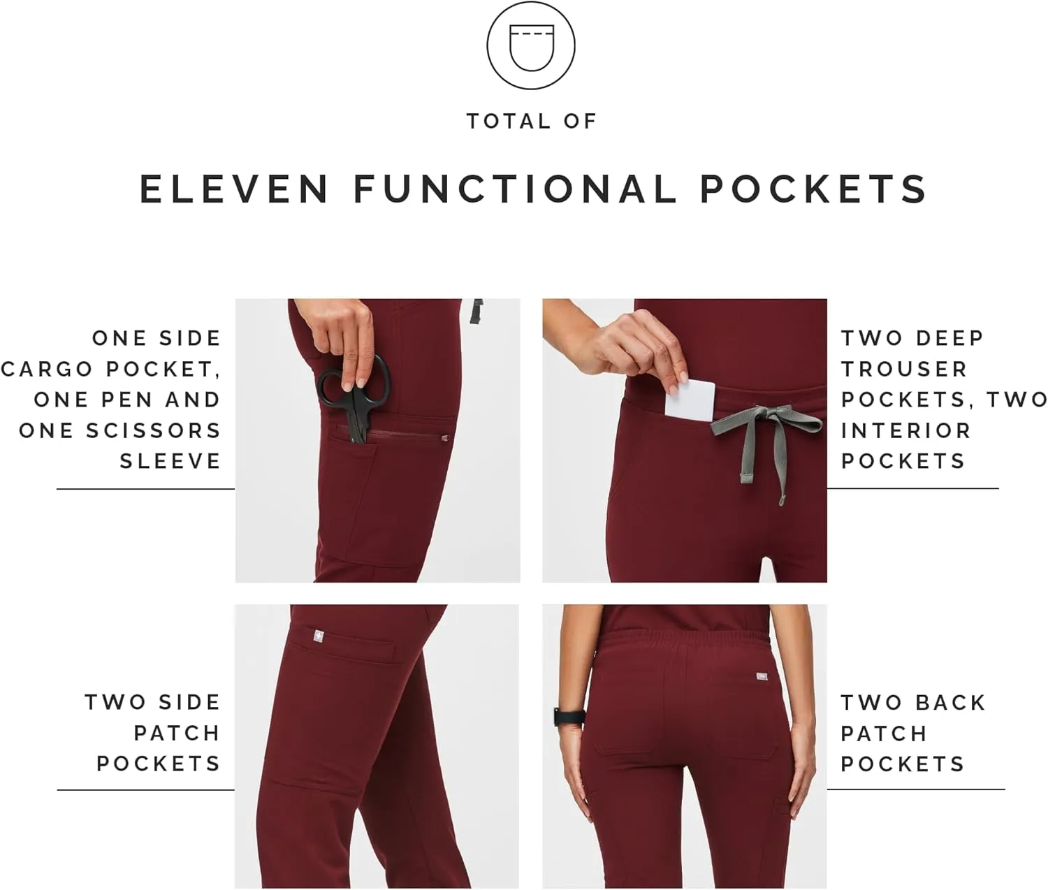 FIGS YOLA Skinny Scrub Pants for Women  Slim Fit, Straight Leg, 11 Pockets 4-Way Stretch, Anti-Wrinkle